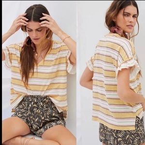 Anthropologie Pilcro Striped Ruffle-Sleeve T-shirt